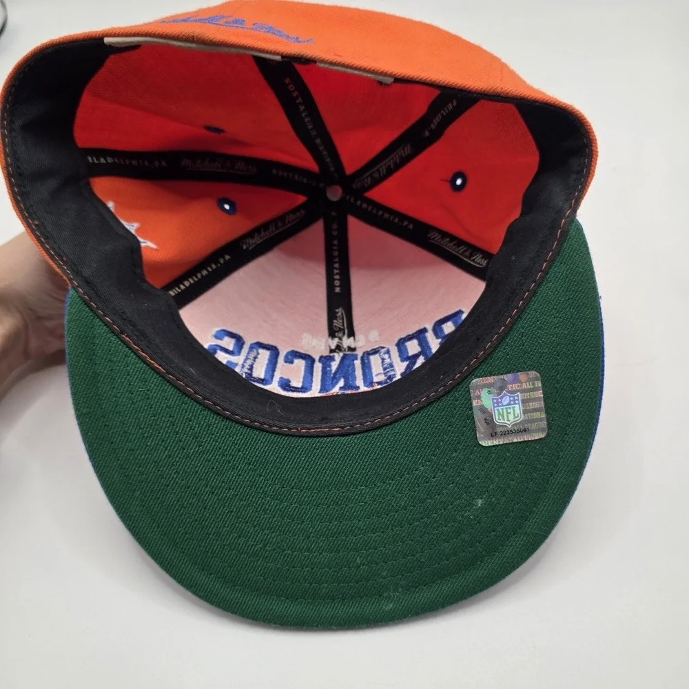 Mitchell & Ness Denver Broncos Fitted Hat 7 1/4 Wool Throwback NFL Cap Orange...
